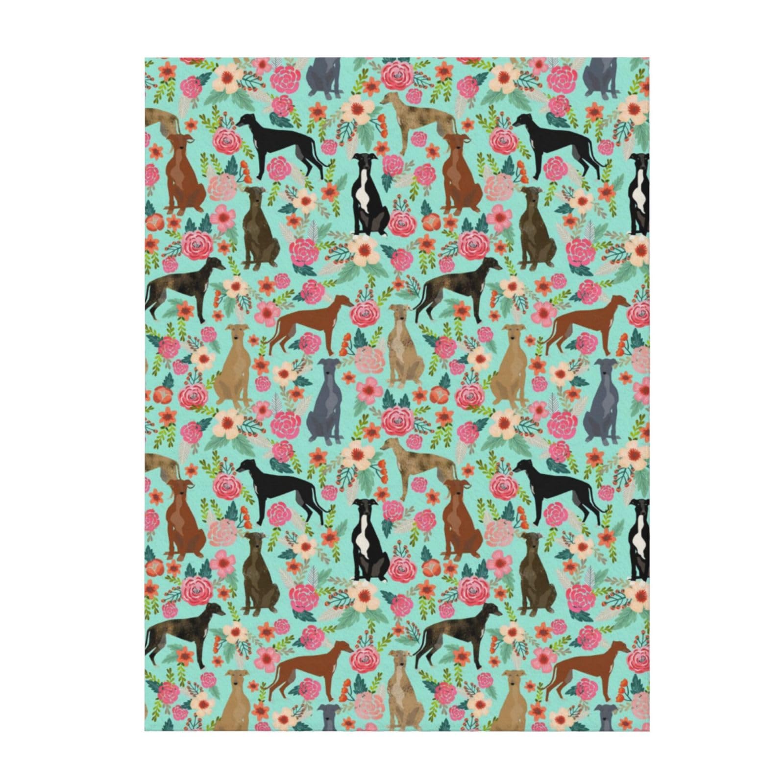 Greyhound Floral Cute Dog Soft Warm Flannel Throw Blanket Home Decor Gift for Couch Bed Sofa 80"x60"