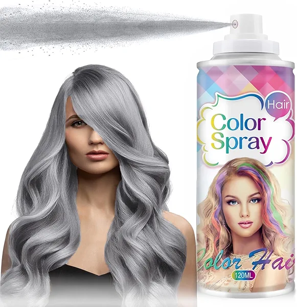 Temporary Hair Color Spray for Women and Kids, One-Time Use Hair Color Wax, Washable Disposable Natural Hair Spray Hair Strong Style for Party, Hollowen, Cosplay (Gray, 120ML)