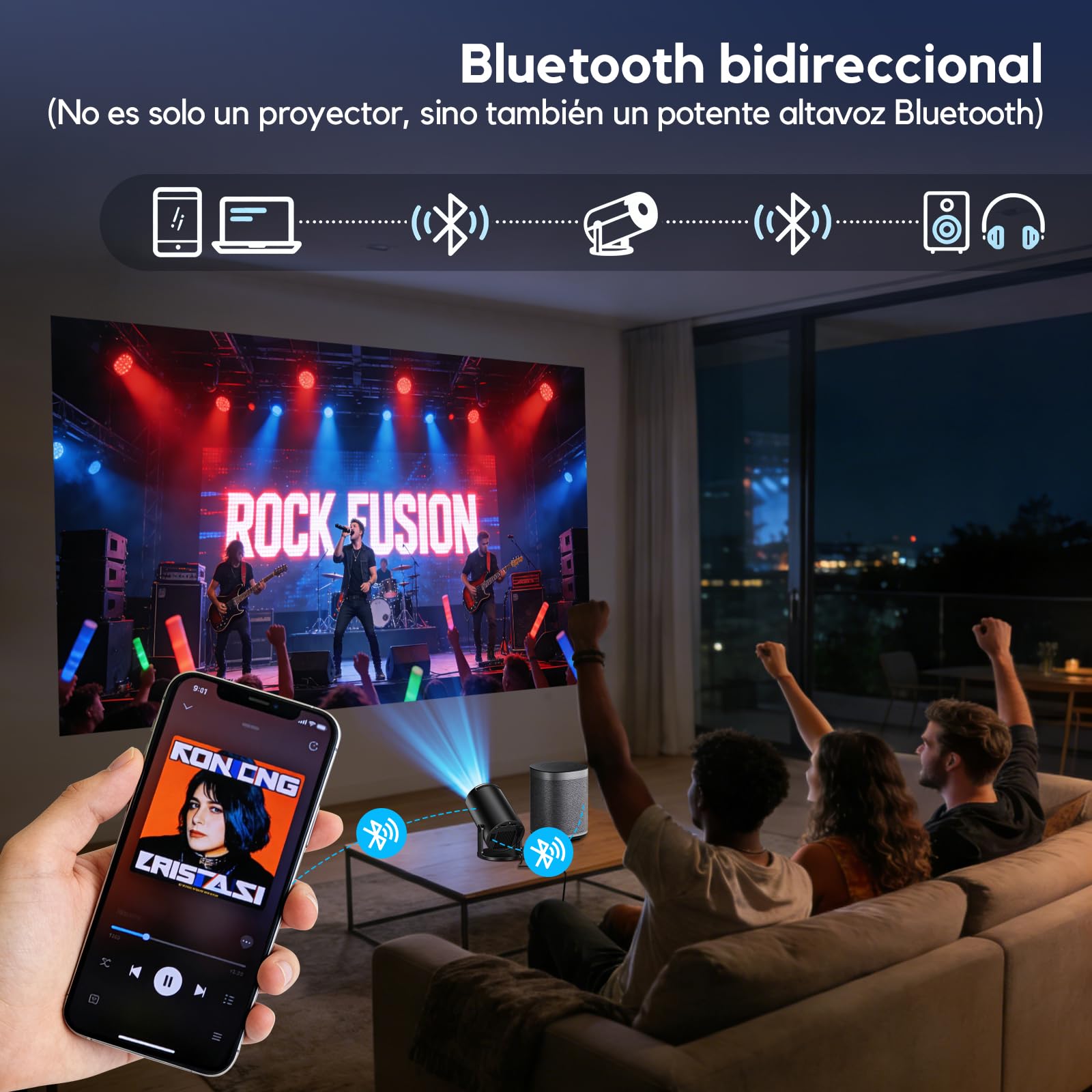[Android 14 & 2026 Upgraded] AKIYO O2 Proyector Portátil con WiFi 6 Bluetooth 5.4 Support 1080P Auto Keystone 180° Rotation, Mini Proyector Compatibile con HDMI/Laptop/PS5/TV Stick, Negro