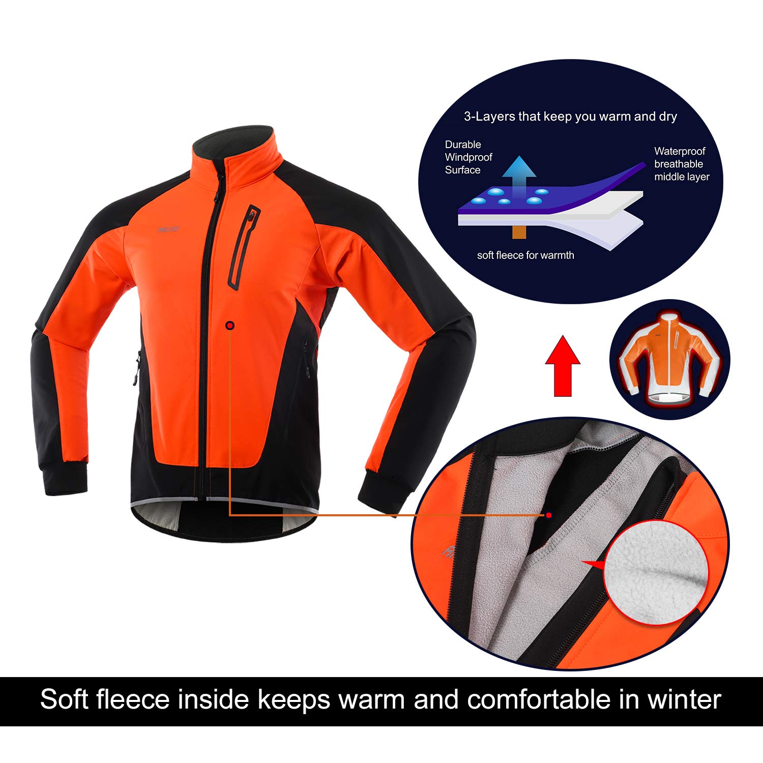 ARSUXEO Giacca da ciclismo invernale da uomo in pile termico Softshell Mountain Bike Outwear antivento impermeabile 20B