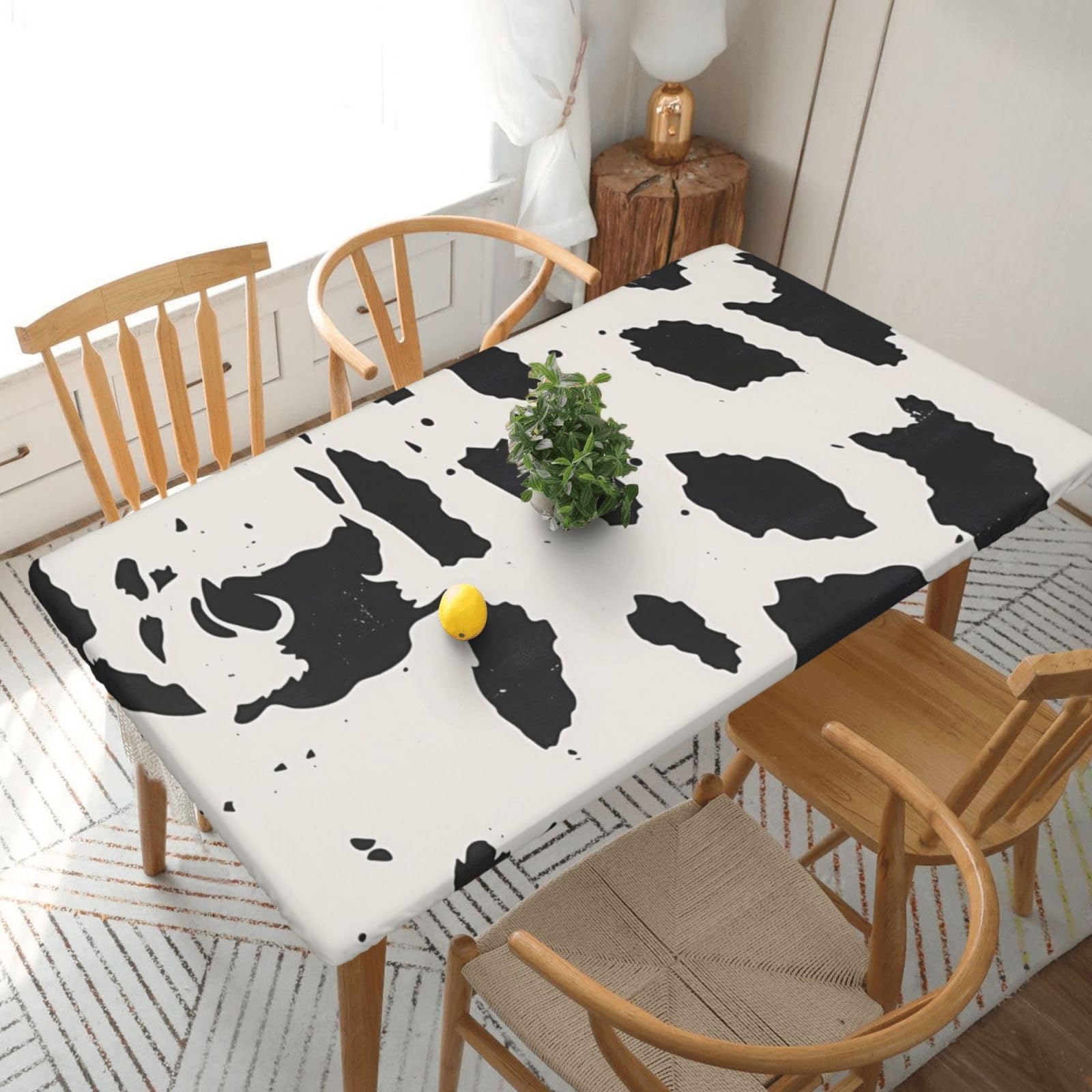 WPKJU Cow spot Printed Tablecloths 5ft Rectangular Table Covers Washable Polyester Decorative Table Cloth for Dining Table Picnic Wedding