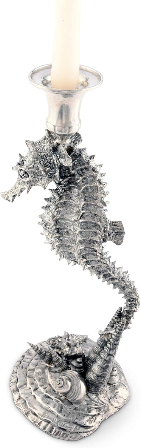 Vagabond House Pewter Seahorse Candlestick Holder Centerpiece Display 14 inch Tall