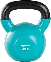 AmazonBasics 40 lb Vinyl Coated Kettlebell - Cast Iron Strength Training Weight for Cardio, Squats & Home Gym Workouts