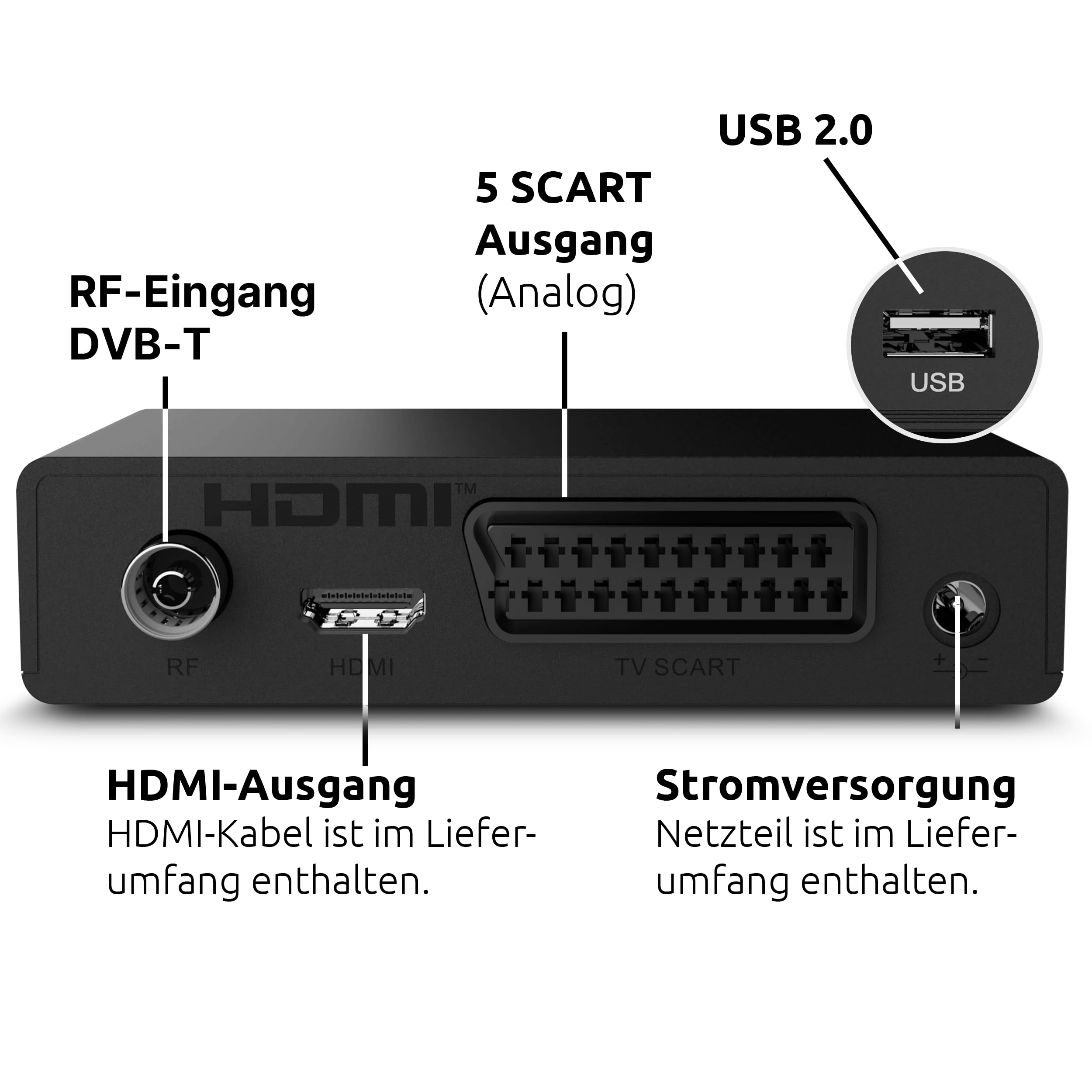 TechniSat HD-T 225 - Kompakter DVB T2 HD Receiver (HDTV, HEVC H265, USB Mediaplayer, HDMI und SCART, 12 V tauglich, EPG, LED Statusanzeige, Fernbedienung) Schwarz