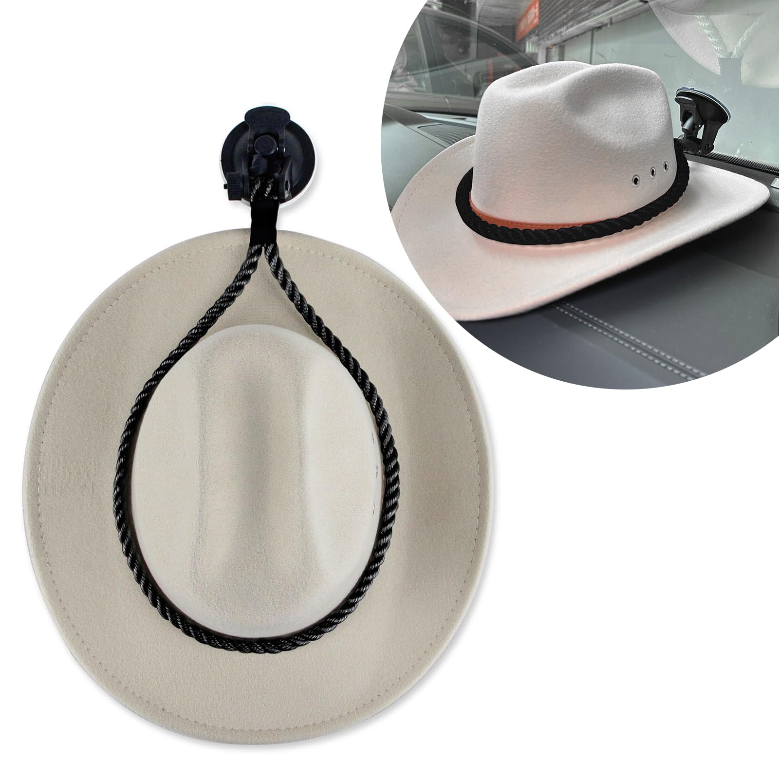 Ziciner Cowboy Hat Mounts for Your Vehicle, Hat Mounts with Suction Cup, Hat Holder Rack to Keeps Your Hat Securely On The Dash, Auto Universal Interior Accessories for Trucks, SUVs, Cars (Black)