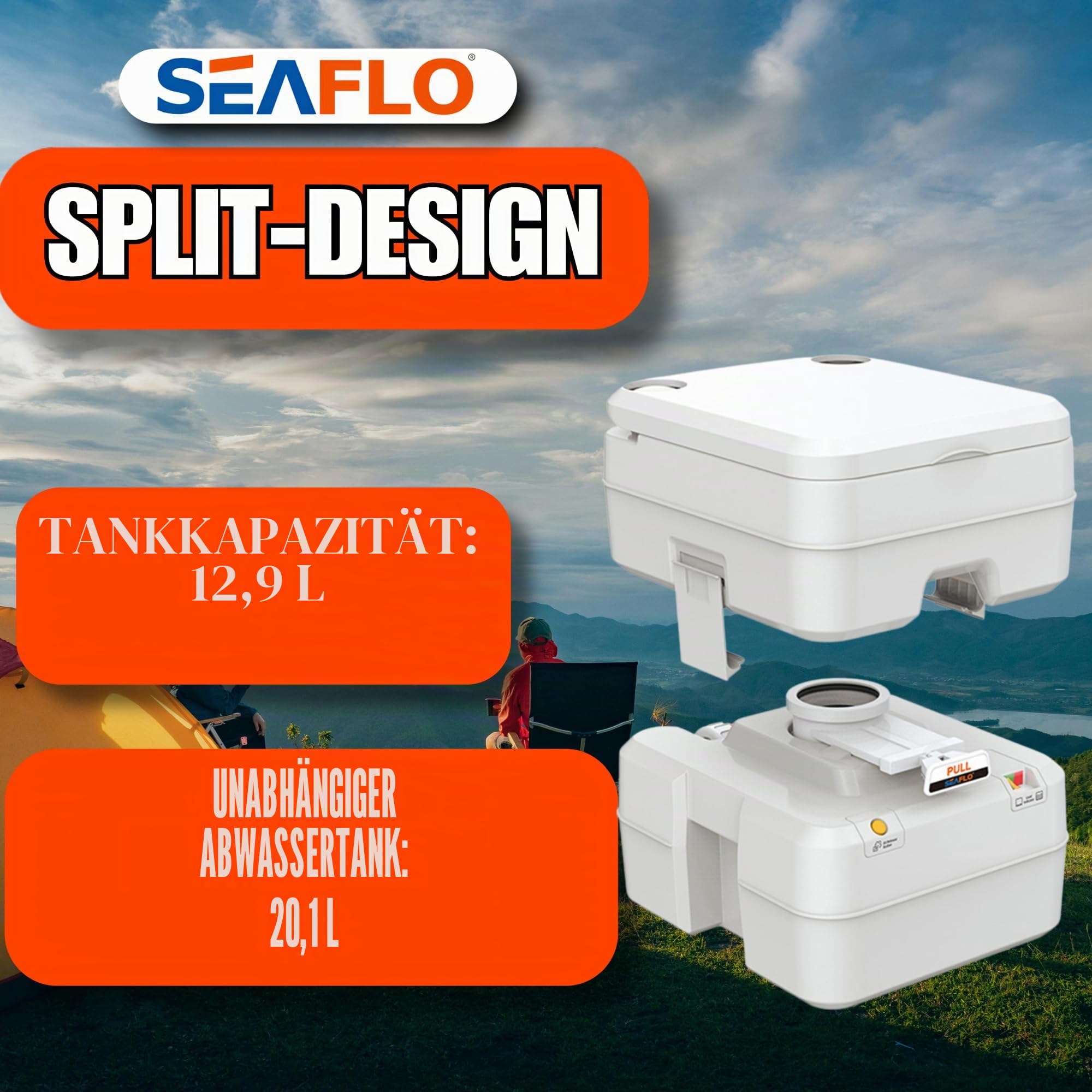Seaflo multifunktionale, tragbare Toilette mit einem Fassungsvermögen von ca. 24 l, große Kapazität für Camping, Wohnmobil, Boote und mehr