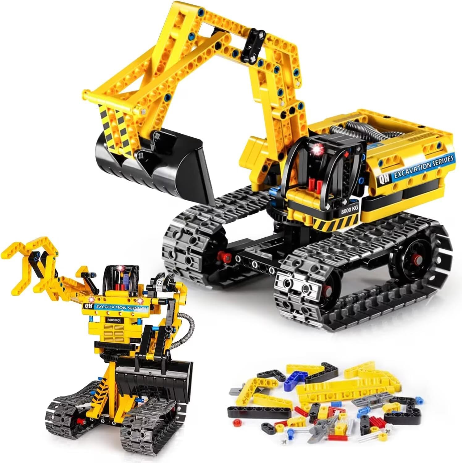 OKKIDYBuilding Toys Sets Excavators Robot 2-in-1, Technic Building Blocks, 342 PCS STEM Building Blocks Crane Toy Crawler Excavator & Robot Gift for Children 6 7 8 9 10 Years Old
