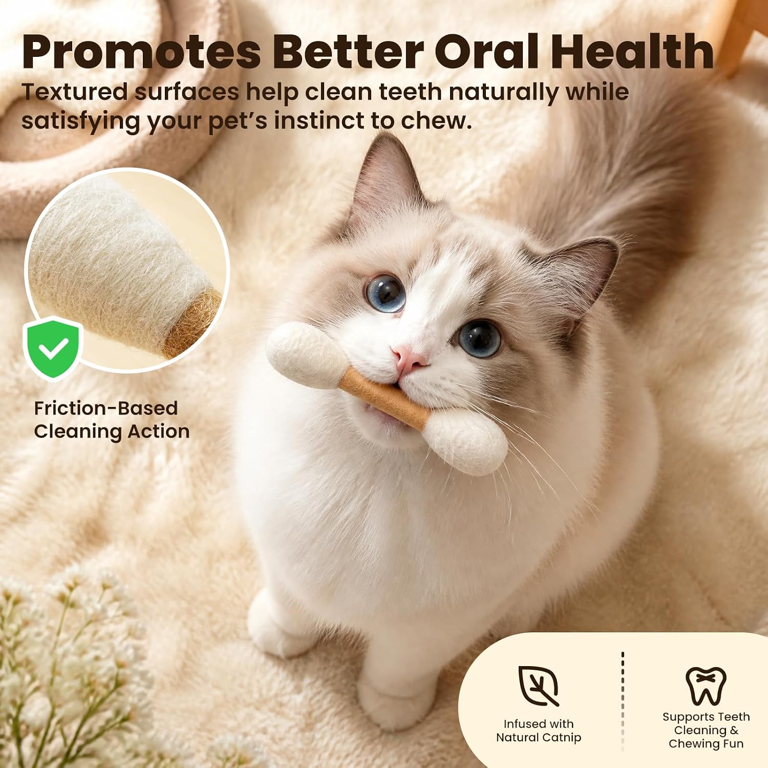Swabs Cat Toys with Catnip - 6 Pack | Sturdy Chew Toys for Kittens, Interactive Cat Toys for Boredom Relief, Play & Exercise | Filled with Organic Catnip to Calm Anxiety & Support Digestion