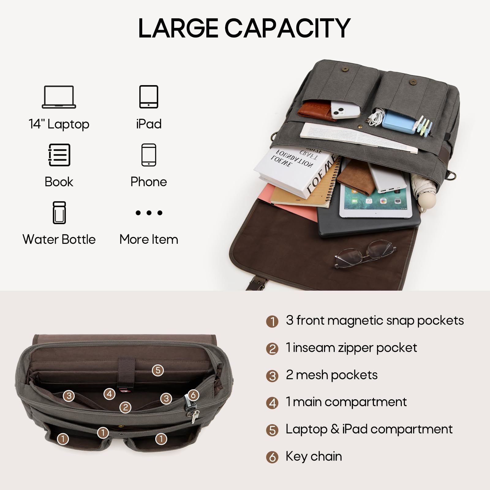 RAINSMORE Sacoche Ordinateur Homme 17 Pouces Cartable