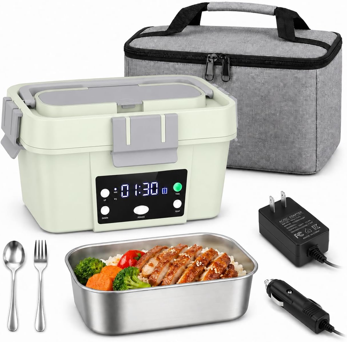 Cordless Heated Lunch Box for Work, 20000mAh Battery Powered Self Heating Food Warmer, 1.6L Portable Heated Lunchbox, Fast Heating, Leakproof, Perfect for Truck Drivers, Construction & Outdoor Use
