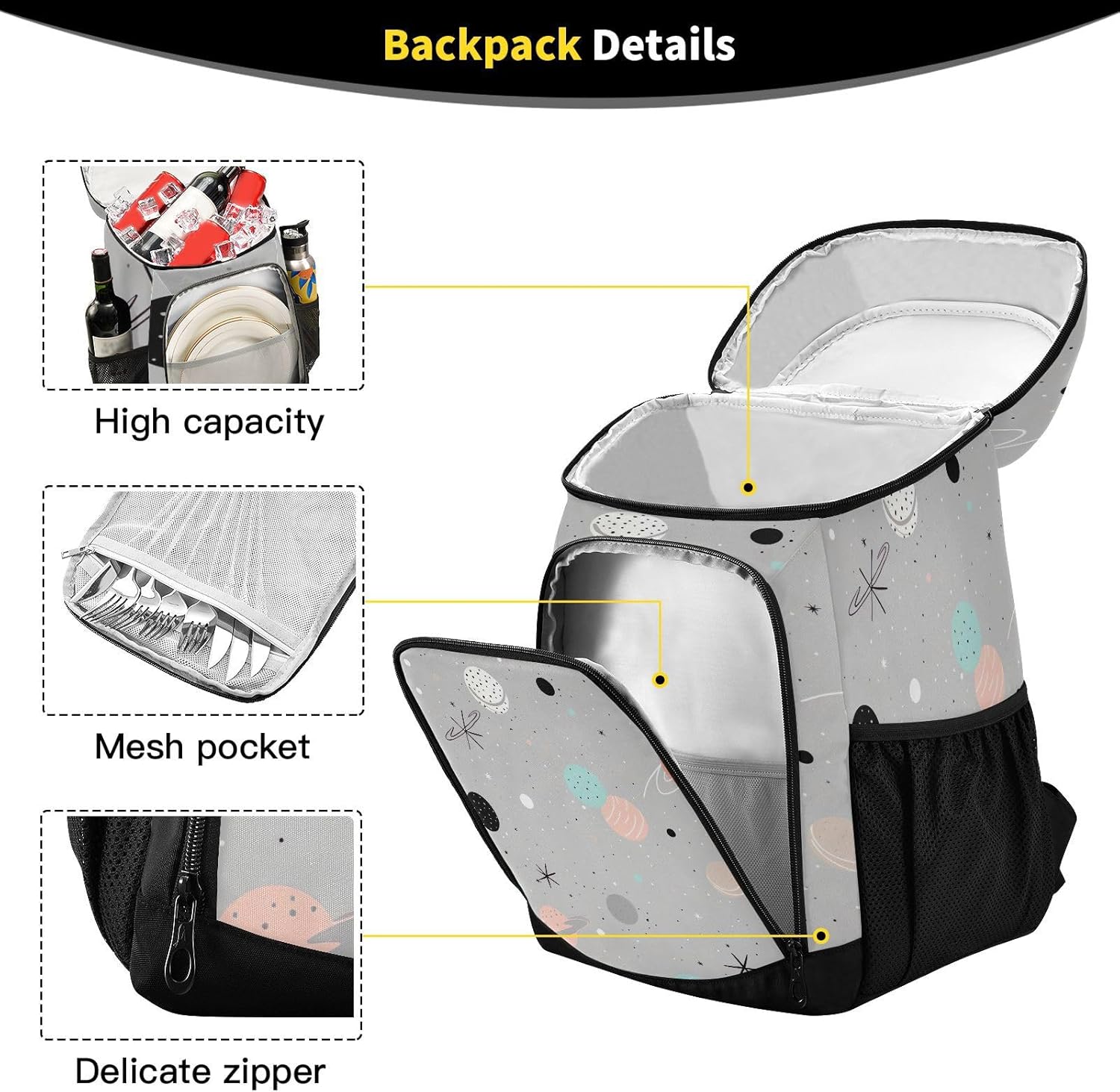 Planets Cooler Backpack 36 Cans Leakproof Waterproof Backpack Cooler Bag Beach Accessories Travel Camping Fishing Backpack for Women Men
