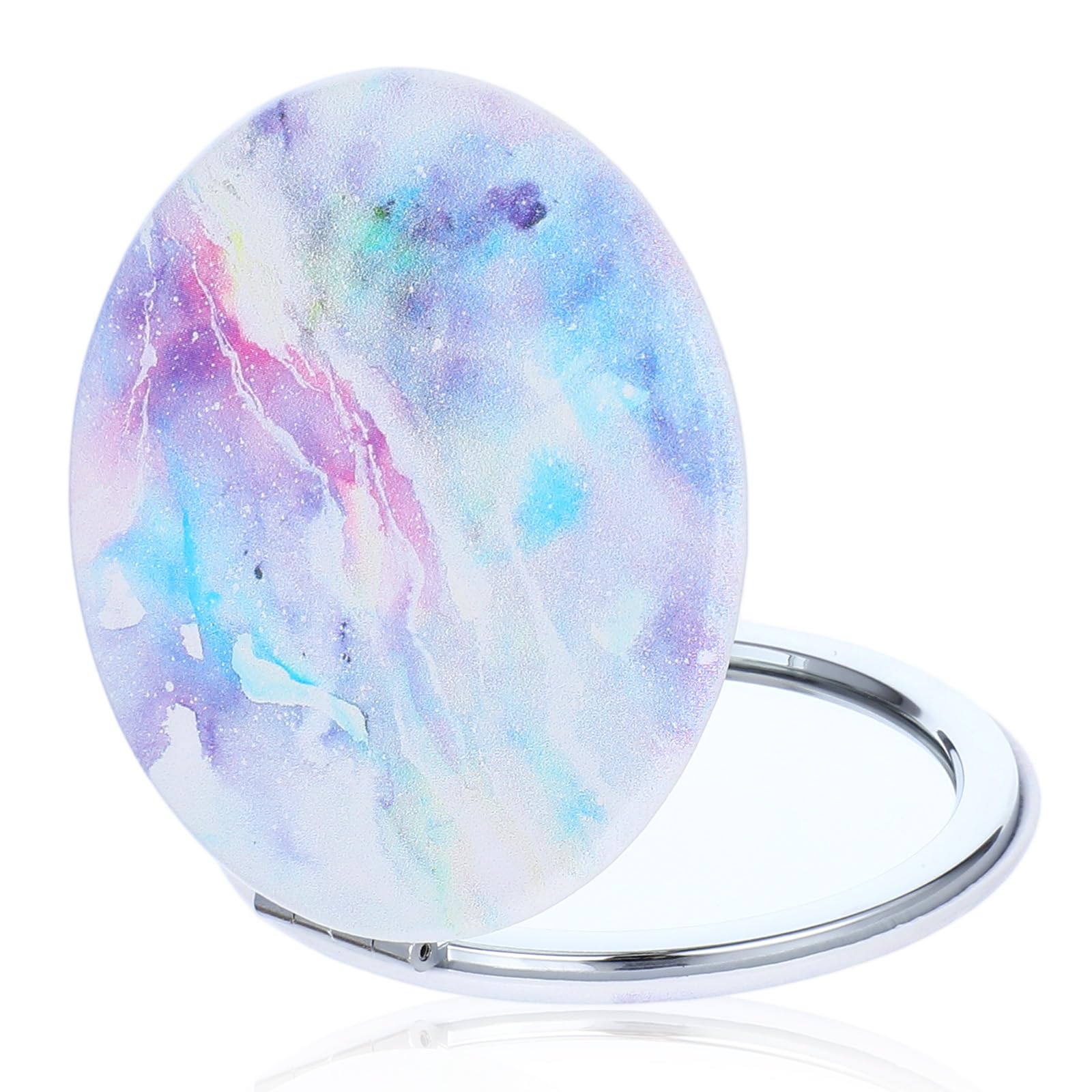 Dimeho Miroir de maquillage compact grossissant pliable avec peinture colorée, miroir cosmétique portable petit en plastique pour sac, double face, grossissement 2X, mignon petit miroir (Lila)