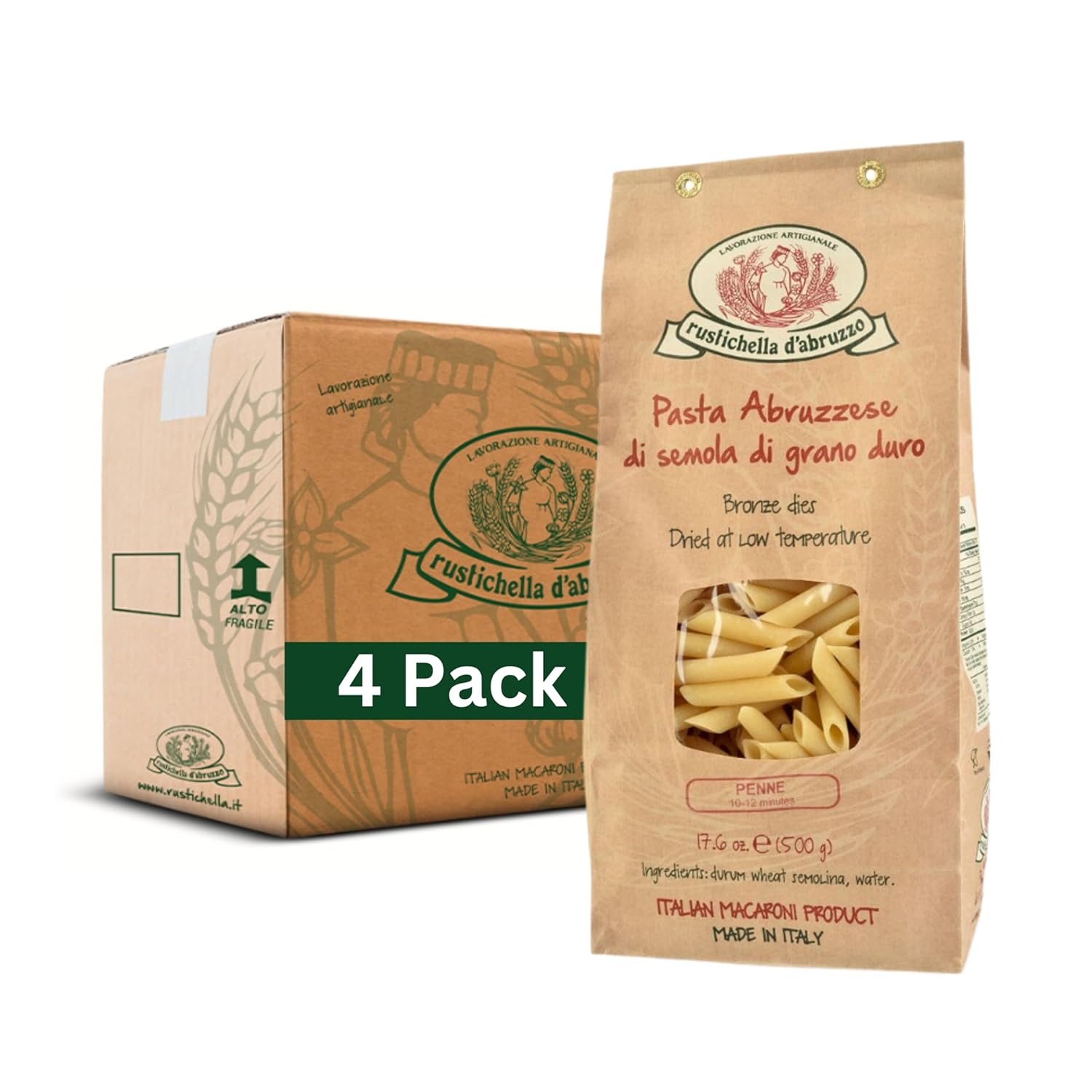 Rustichella d'Abruzzo Penne Pasta - 500g Classic Durum Wheat Short Quill-Shaped Pasta - Perfect for Sauces and Baked Dishes - Cooks in 10-12 Minutes - Authentic Italian Pasta