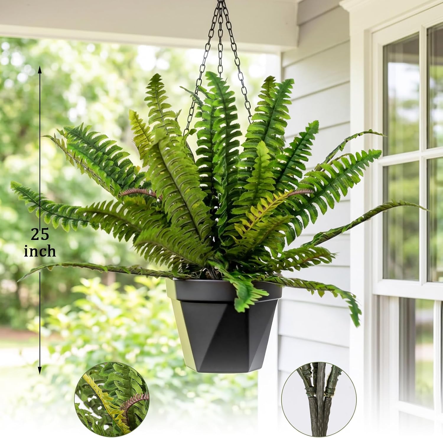 Bdor 2 Pack 25" Artificial Boston Fern Stems, Large Faux Fern Plants Silk Greenery Bushes for Indoor Outdoor Decoration, Realistic Fake Ferns for Home Garden Office Wedding Patio Decor