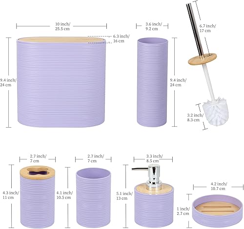 Miniatura 9 de Juego de 6 accesorios de baño completo, soporte para cepillos de dientes, dispensador de jabón, cubo de basura, jabonera, taza para cepillos de