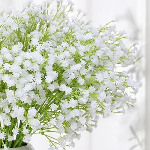 Miniatura 6 de Veryhome 12 ramos florales artificiales de gypsophila blanca con tallo largo, arreglo floral de gypsophila para decoración del hogar y boda (jarrón