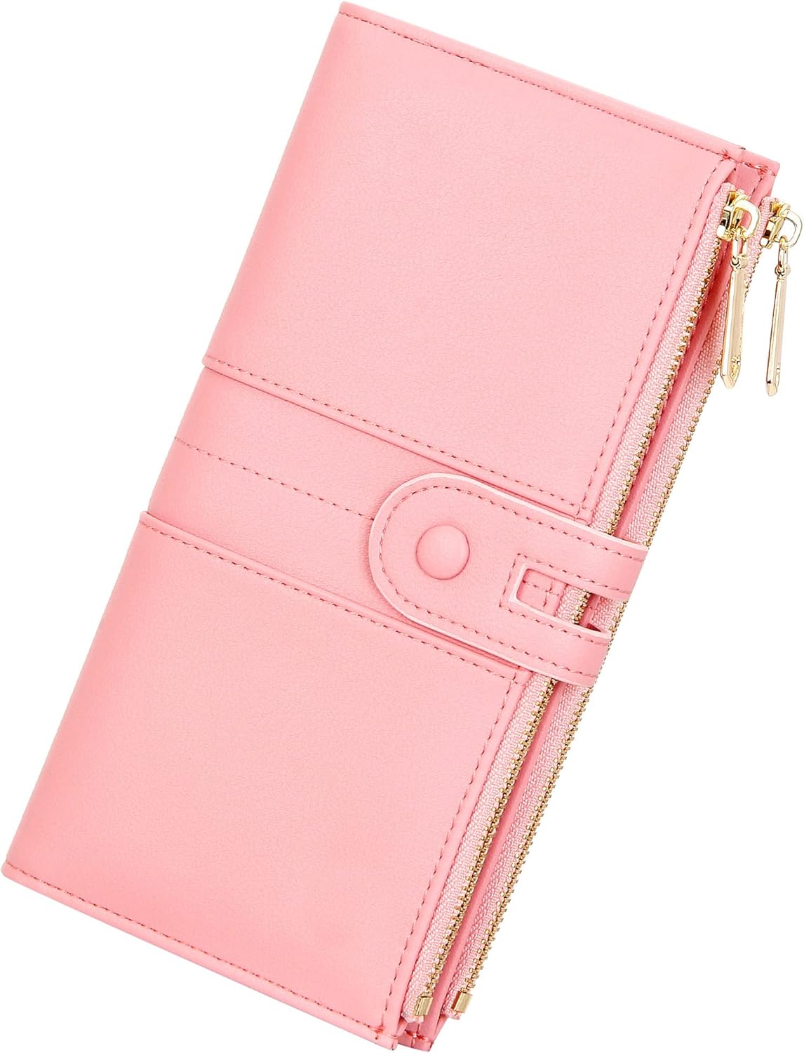 Slim Wallets for Women PU Leather Card Holder Wallet Large Capacity Bifold Clutch Wallet with Double Zipper Pocket