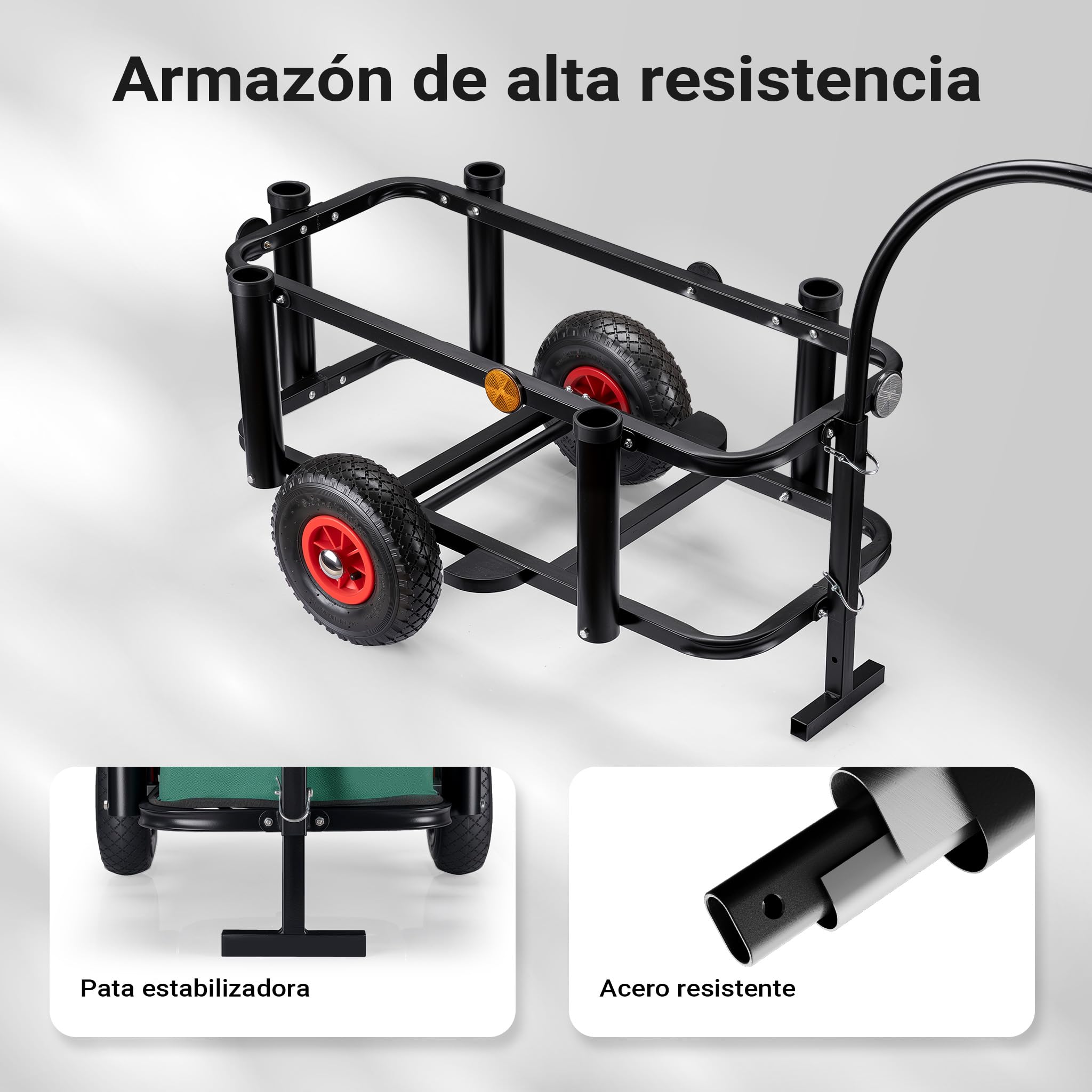 Wiltec Carro de Pesca hasta 50 kg Carretilla de Transporte para Pesca y excursiones Carrito con Bolsa Ruedas neumáticas Desmontables Transporte Camping