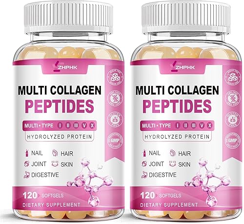 Colágeno hidrolizado para mujeres, péptidos de colágeno múltiple, cápsulas blandas complejas, 2000 mg, suplemento de colágeno tipo I II III V X con