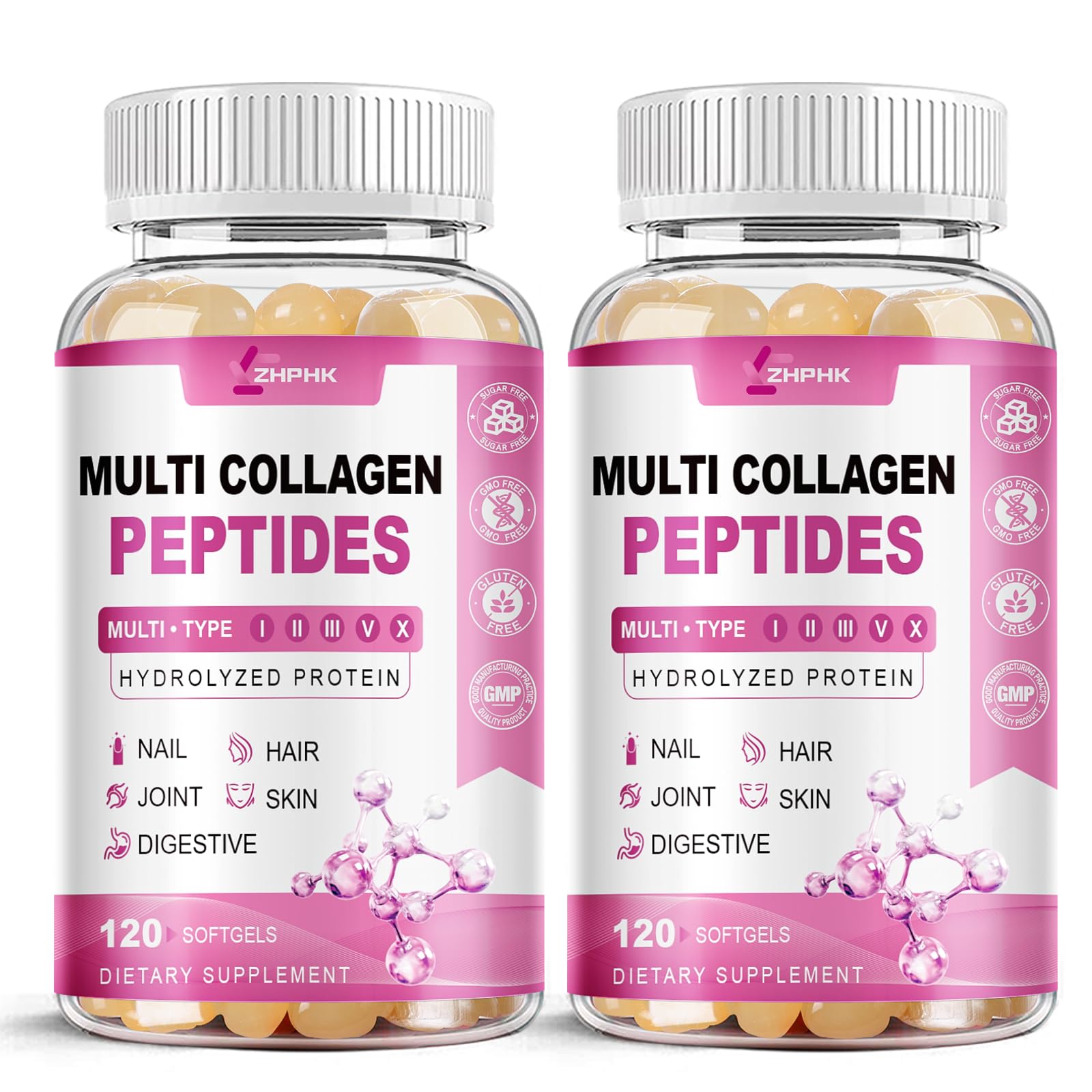 ZHPHK Hydrolyzed Collagen for Women Multi Collagen Peptides Complex 2000mg 120 Count (Pack of 2)