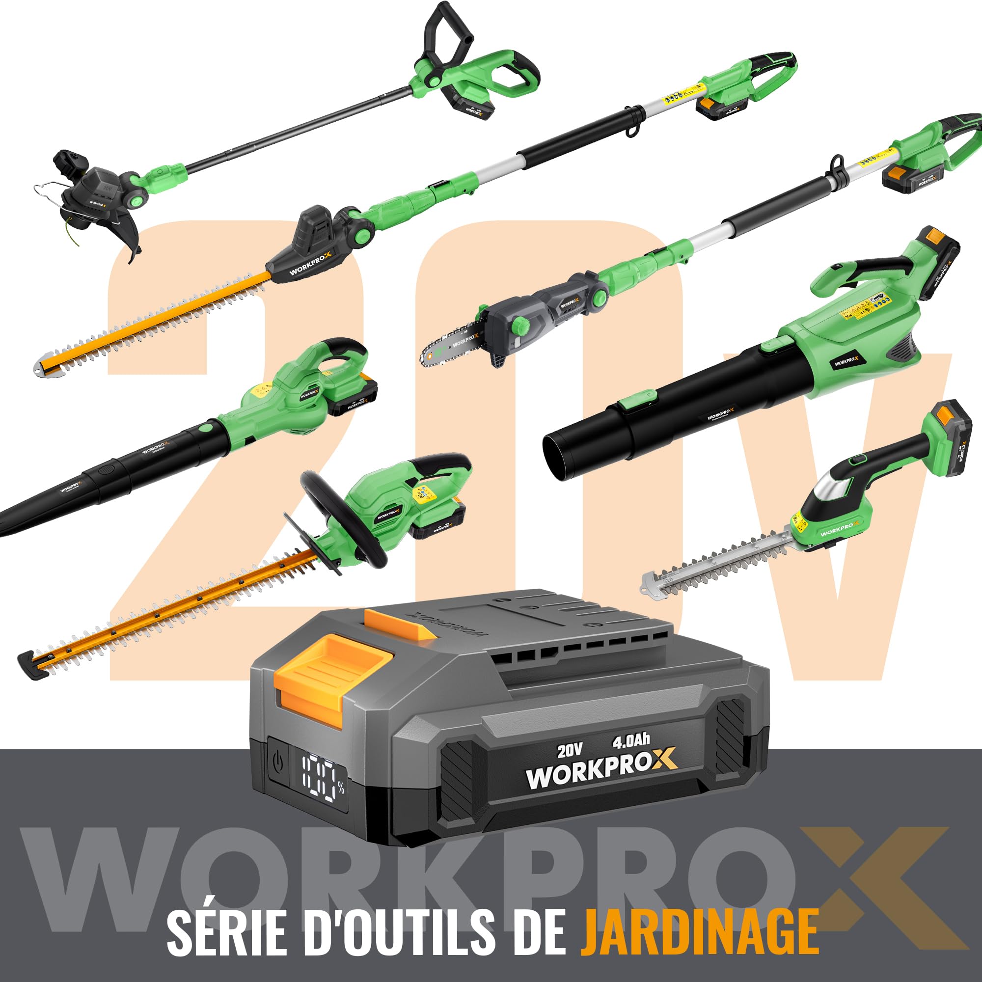 WORKPROX Souffleur de Feuilles sans Fil 20V 4,0 Ah, Souffleur Batterie avec Débit d’Air Puissant 222KM/H et Capacité 290 M³/H, Idéal pour Jardins, Allées, Terrasses | Débit d’Air 222 km/h, Capacité 290 m³/h, Idéal pour Jardins, Allées et Terrasses