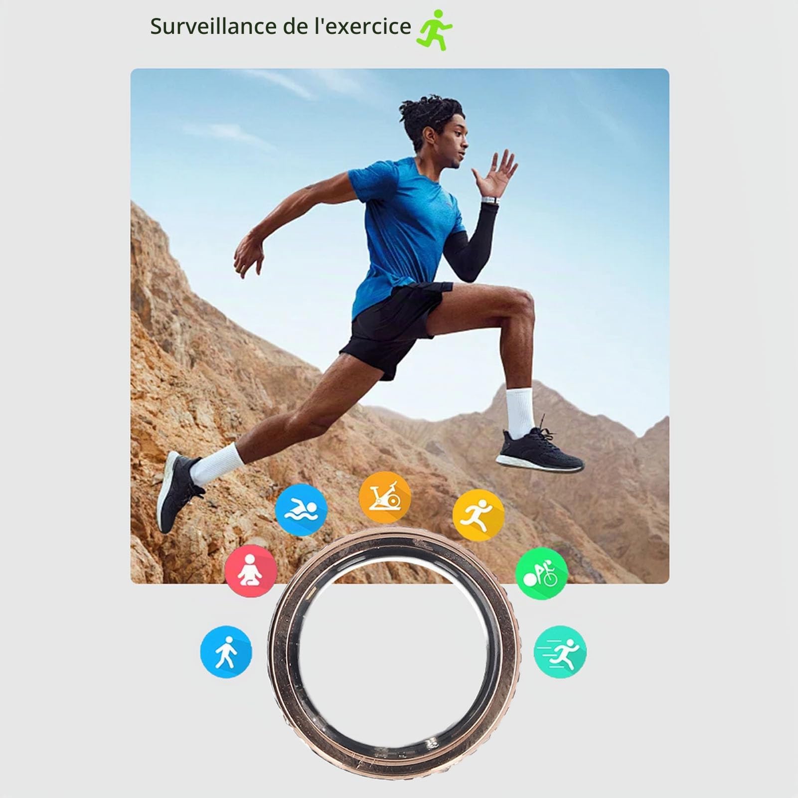 Mise à Niveau de la Bague Intelligente, Bague Intelligente de Suivi de la Forme Physique pour Hommes et Femmes, en Acier Ti, Chiffres Romains, Alliance Rotative Dorée pour (8)