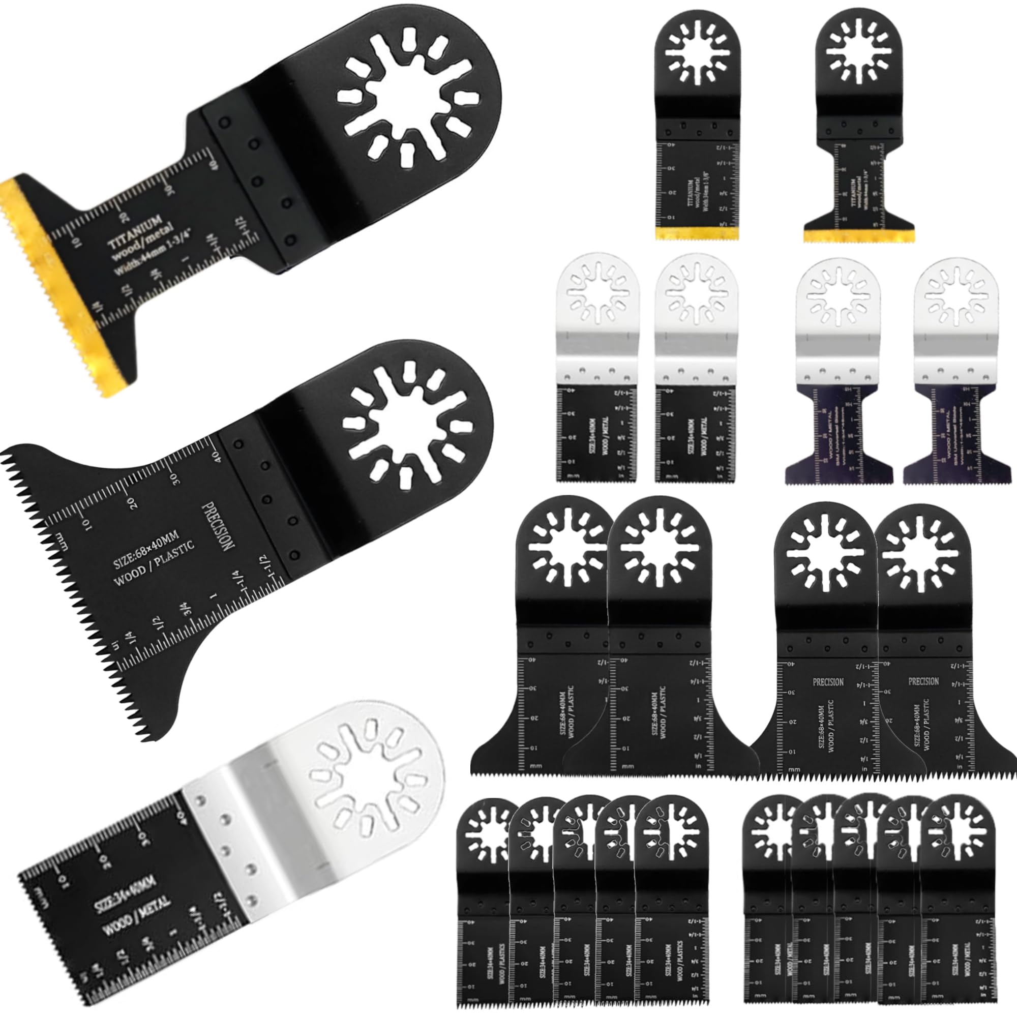 Titanium Oscillating Saw Blades, 20 Pcs Oscillating Tool Blades Kits for Metal, Wood and Plastic Compatible with Star-Lock Tools