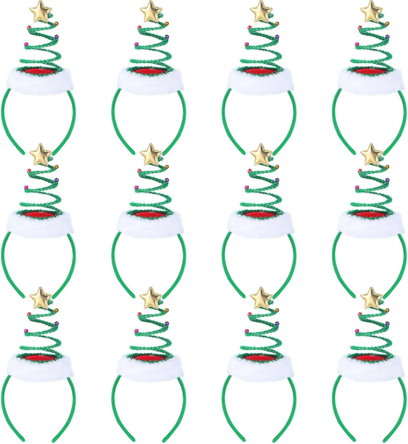 Hotop 12 Pcs Christmas Tree Headbands with Bells Springy