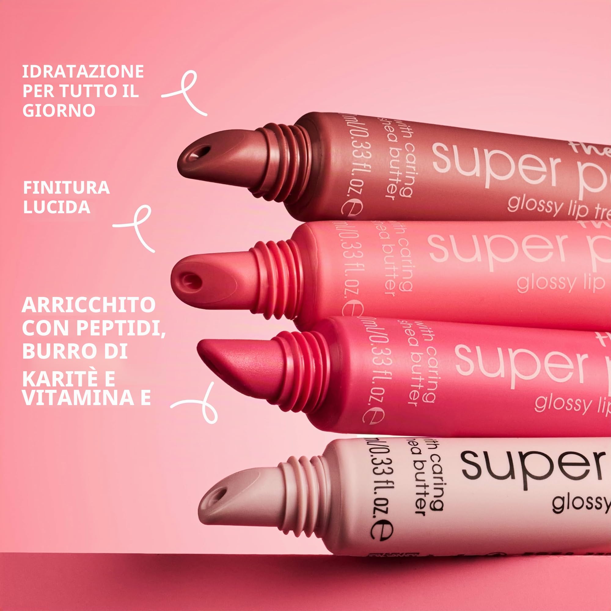 essence the super peptide glossy lip treatment, levigante, con vitamine, curativo, lucida (10ml)