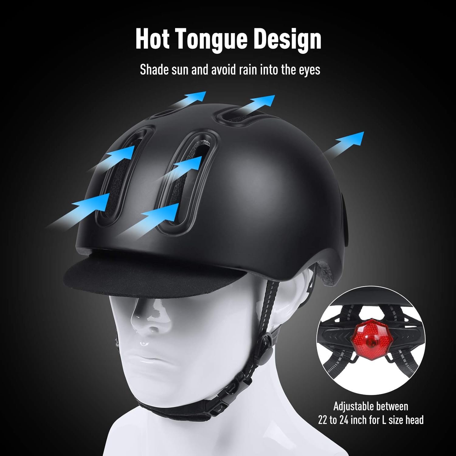 Adult Bike Helmet with Safety Rear Light, Cycling Helmet for Men Women with Detachable UV Protective Goggles Visor, Adjustable MTB Mountain Bicycle Helmet for Road Riding Urban Commuter (Black) : Sports & Outdoors