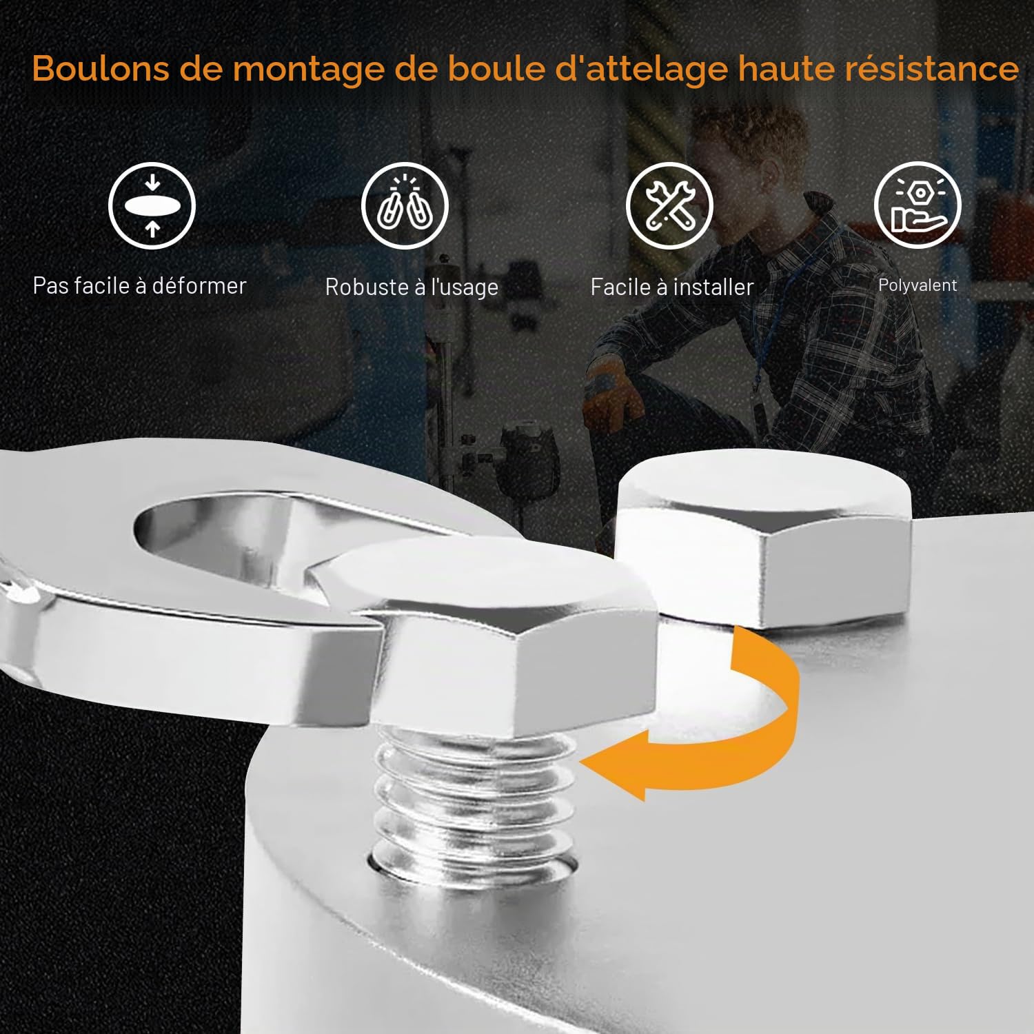 Lot de 2 boulons de fixation M16 x 55 mm pour boule de remorquage haute résistance M16