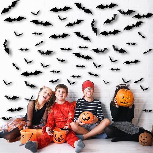 Miniatura 7 de 120 piezas de decoración de murciélagos de Halloween, calcomanías de murciélago 3D para interiores y exteriores, decoración del hogar, calcomanías