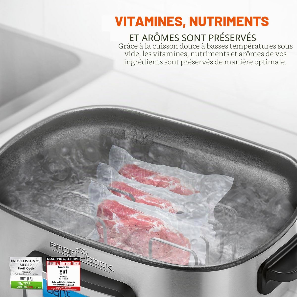 ProfiCook Cuiseur sous vide avec capacité de 8,5L | pour une cuisson précise | Cuve avec minuterie de 72 heures | Fonctions cuisson douce, yaourtière & maintien au chaud | PC-SV 1112