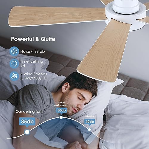 Miniatura 2 de Dannilong Ventiladores de techo modernos de perfil bajo de 52 pulgadas con luces control remotoaplicación, ventiladores de techo reversibles de