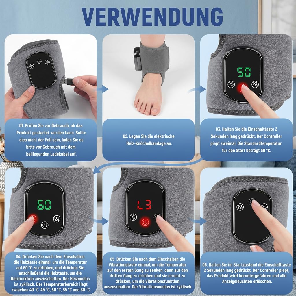 Fussmassagegerät Elektrisch Testsieger,Neuropathie Fussmassage,3-in-1 Fußmassager Kabellos mit 3 Vibrationsmodi und 5 Wärmestufen für Neuropathie Fussmassage (2 Stück)
