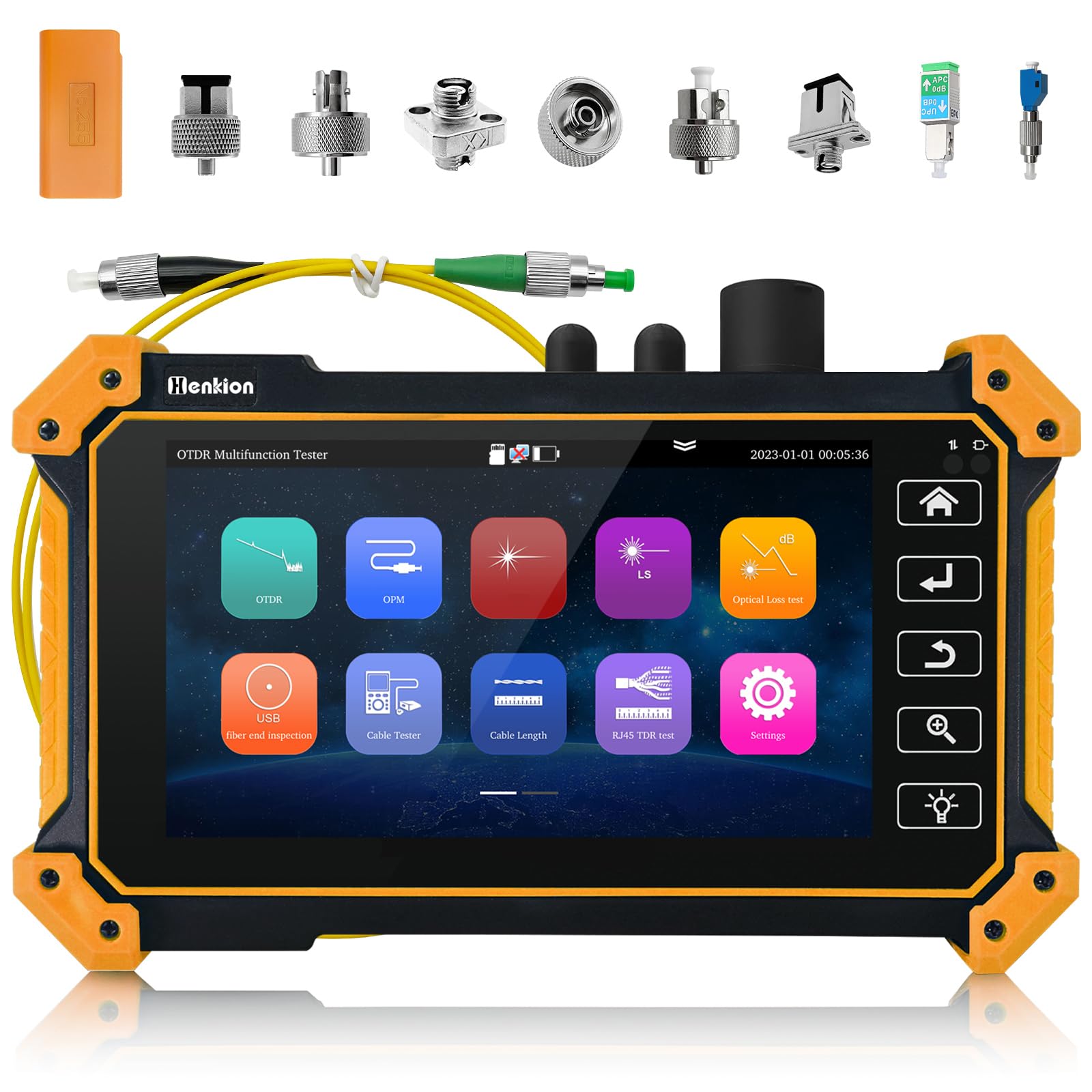 Henkion OTDR Fiber Optic Tester 1610nm 26dB Fasertester 1310/1490/1550/1577nm Live-Glasfaser-Test OPM LS OLS, Event Map,Kabeltester, Netzwerk-Tools, 8 Glasfaser-Adapter-Typen Datei-Einstellung/Bericht