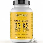 Vitamin D3 K2 Supplement - 2500 IU D3, 120 mcg K2 MK7 x 124 Capsules - Plant-Based, Vegan - Prevents Deficiency, Supports Bone Health in Women and Men - Made in Canada, Third-Party Tested - Nutritionn