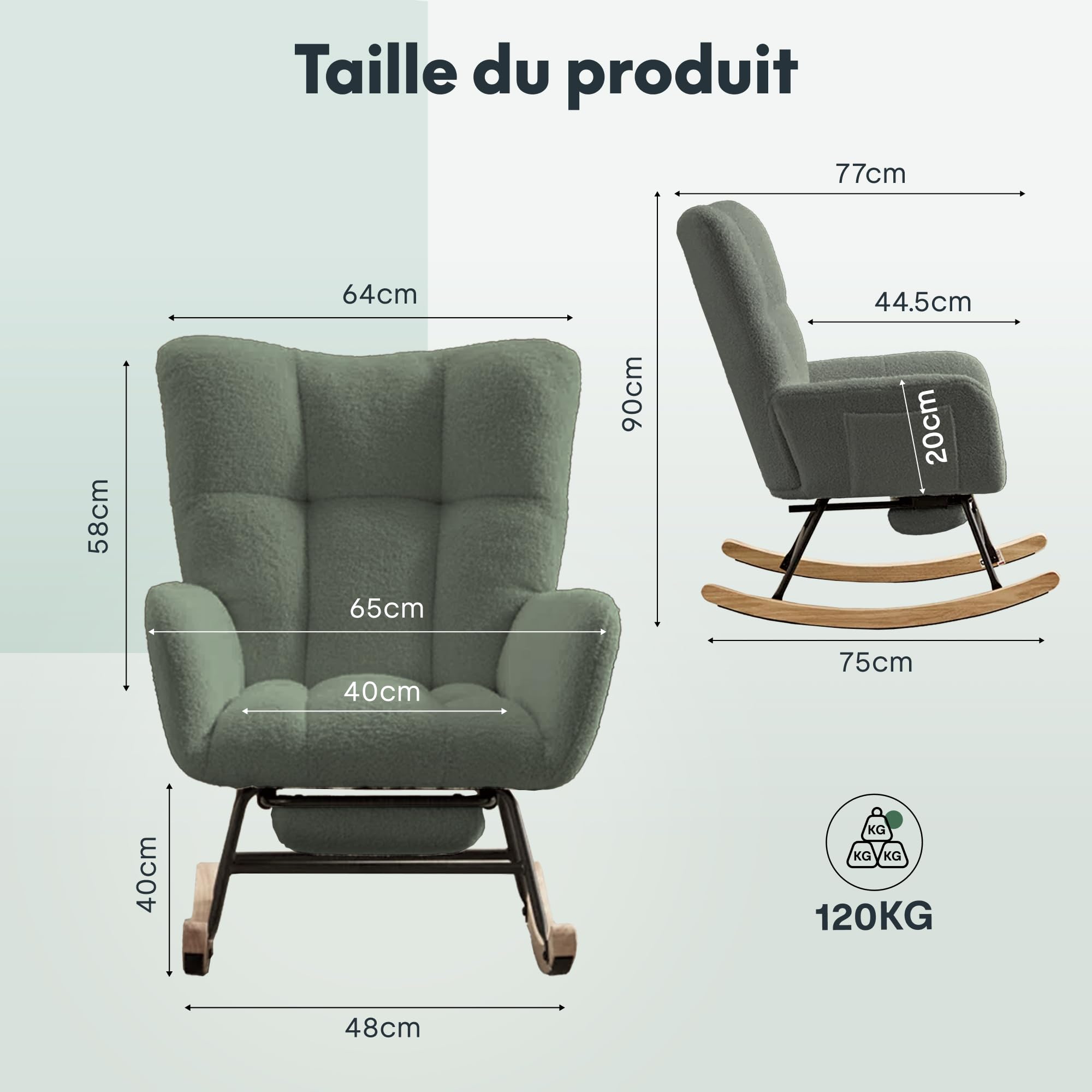 FLEXISPOT Fauteuil à Bascule avec Dossier Haut et Repose-Pieds, Fauteuil Pivotant Moderne avec Base en Bois,Chaise Relax Rembourré pour Salon et Chambre, Charge jusqu'à 120 kg, Vert