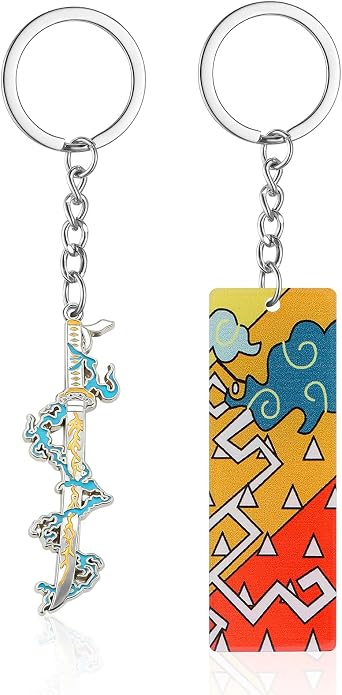 Elie&Eason 2pcs Demon Keychains, Anime Keychains, Zenitsu Sword Keychain Cute Keyrings Anime Gifts for Demon Fans