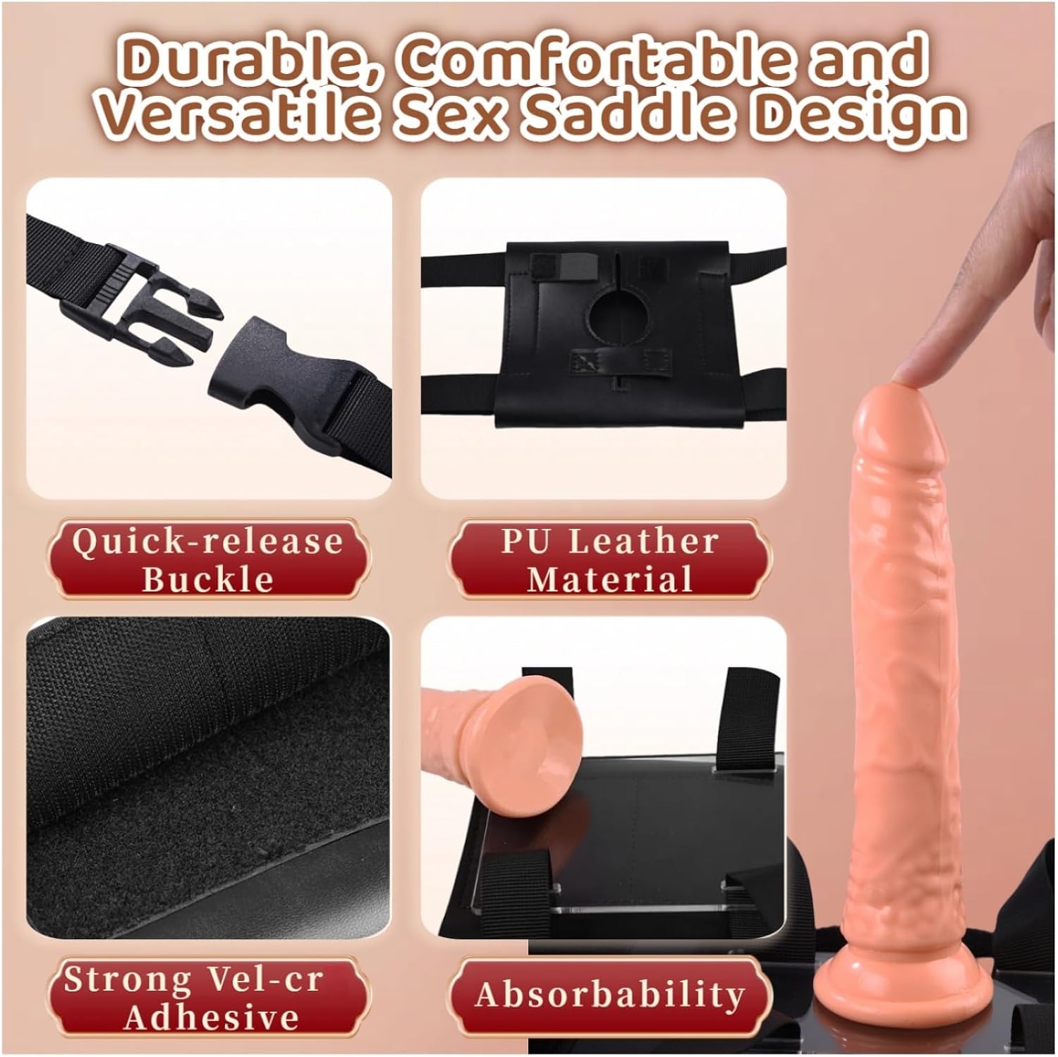 Suction Cup Dildo Mount Sex Saddle Strap on Harness Dildos Holder for Pillow Sofa Chair or Cushion Sex Swing Sex Machine Sex Toys Solo Hands-Free Play（Without Pillow）