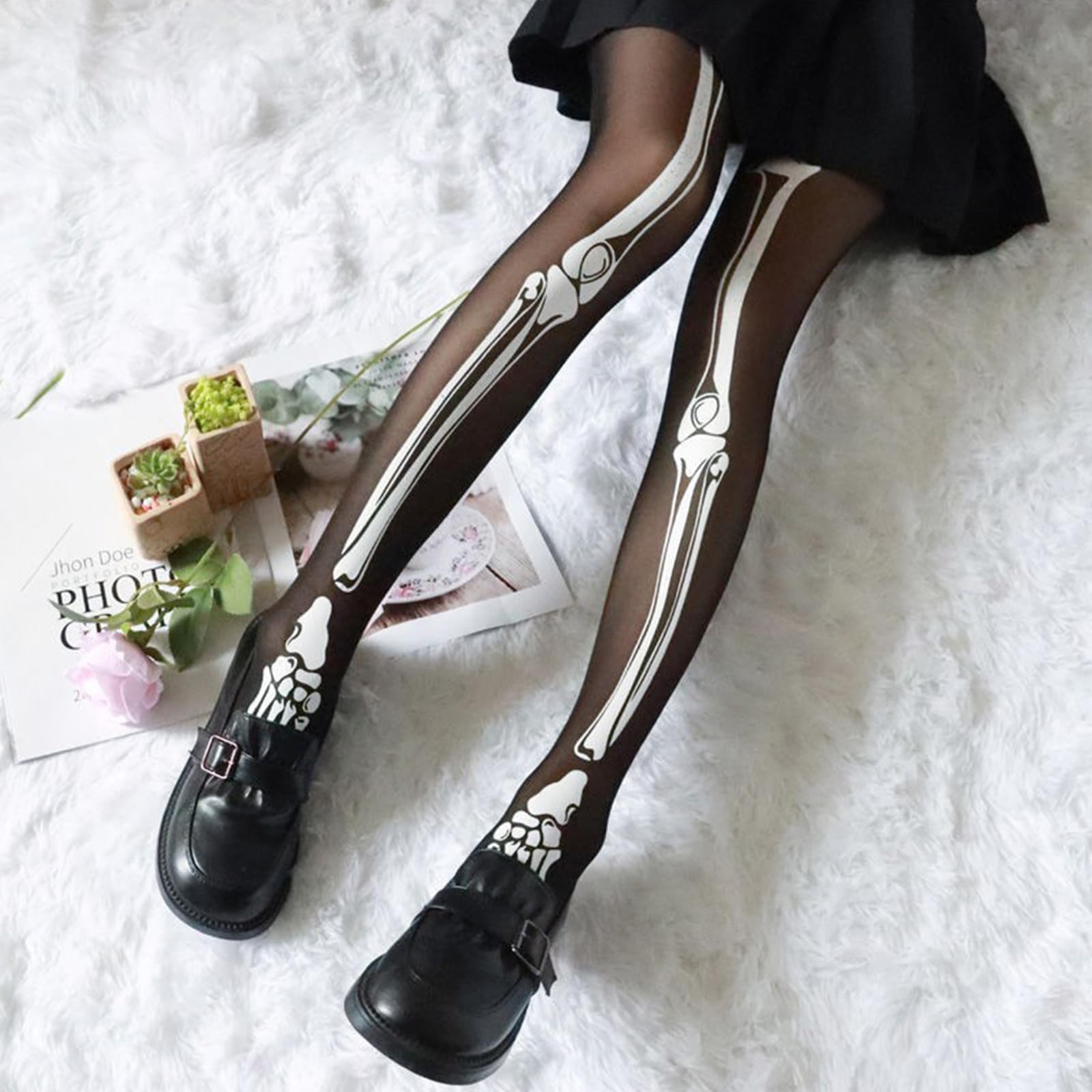 Medias De Esqueleto De Halloween Para Mujer – Diseño De Huesos En Blanco Y Negro, Elásticas Y Cómodas, Ideales Para Fiestas De Disfraces