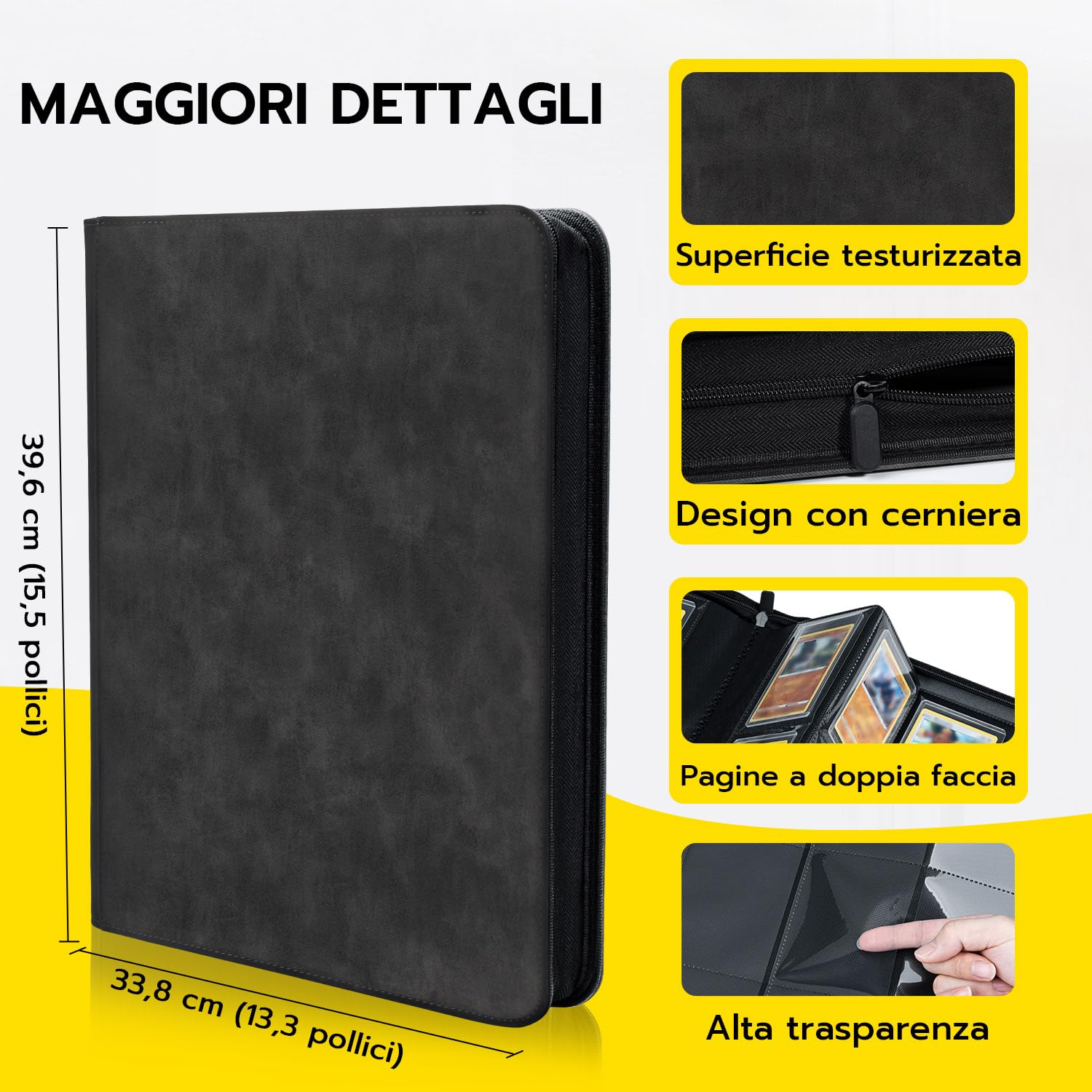Raccoglitore Toploader,Album 9 tasche con 216 scomparti per Carte da Collezionabili con 10 Toploader, Libro Porta Carte per Carte Toploader 3"x4", Magic, YuGi Oh, MTG