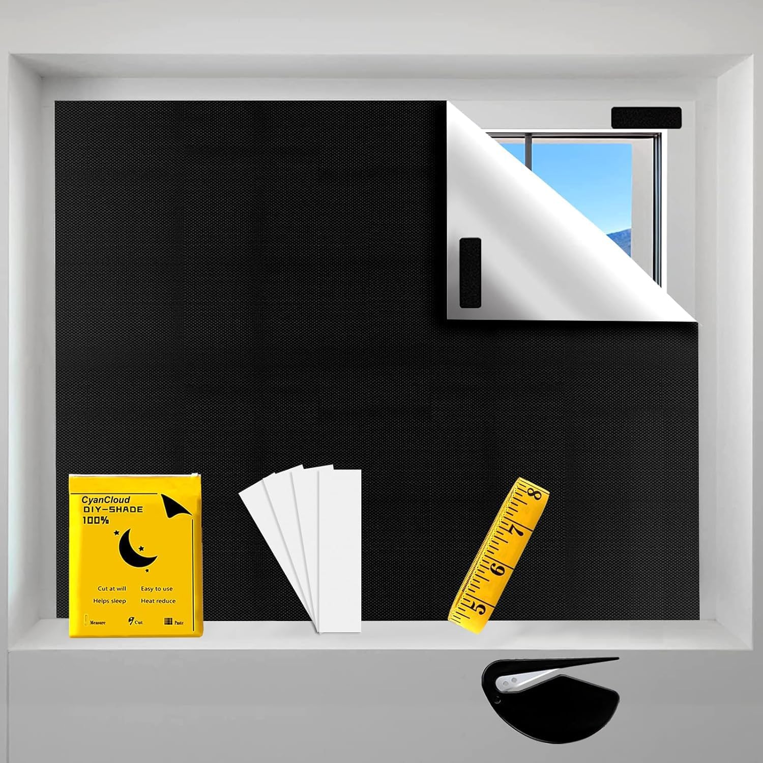 Blackout Blind, Portable Black out Blinds Stick On Window No Drill, 420D Black Out Fabric Portable Black out Window Cover Blinds for Travel (300 * 145cm)