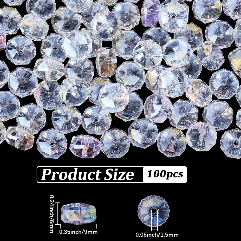 1 Box 100pcs Plated Glass Beads Round AB Color Transparent Electroplate Clear Rondelle Rainbow Crystal Faceted Loose Spacer Bead Bulk for Jewelry Making Necklaces Bracelets Diy Craft Supply - Image 2