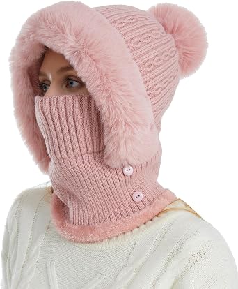 HUAMULAN Women Winter Knit Balaclavas Skull Beanie Hat One Piece Visor Cap