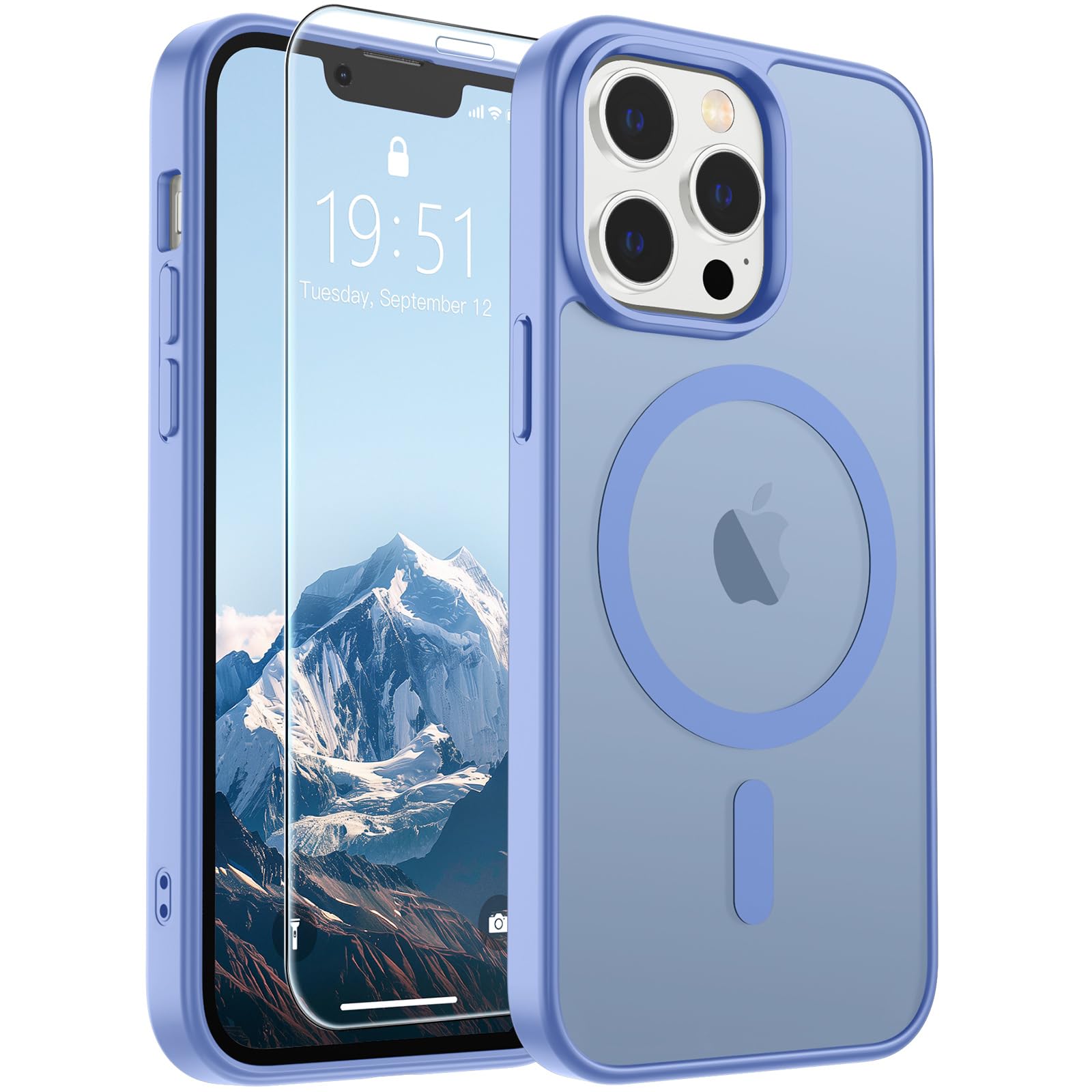 SUPFINE Magnetic for iPhone 12 Pro Max Case Blue Purple | With Screen Protector, Translucent Matte, Compatible with MagSafe, Military Grade Drop Proof, Rugged Shockproof Protective
