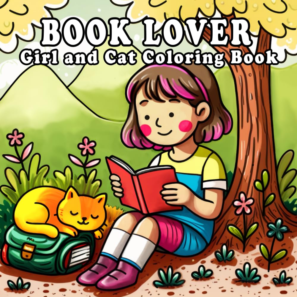 Book Lover Coloring Book: Cozy Bookish Coloring Book with Girls and Cats for Relaxation