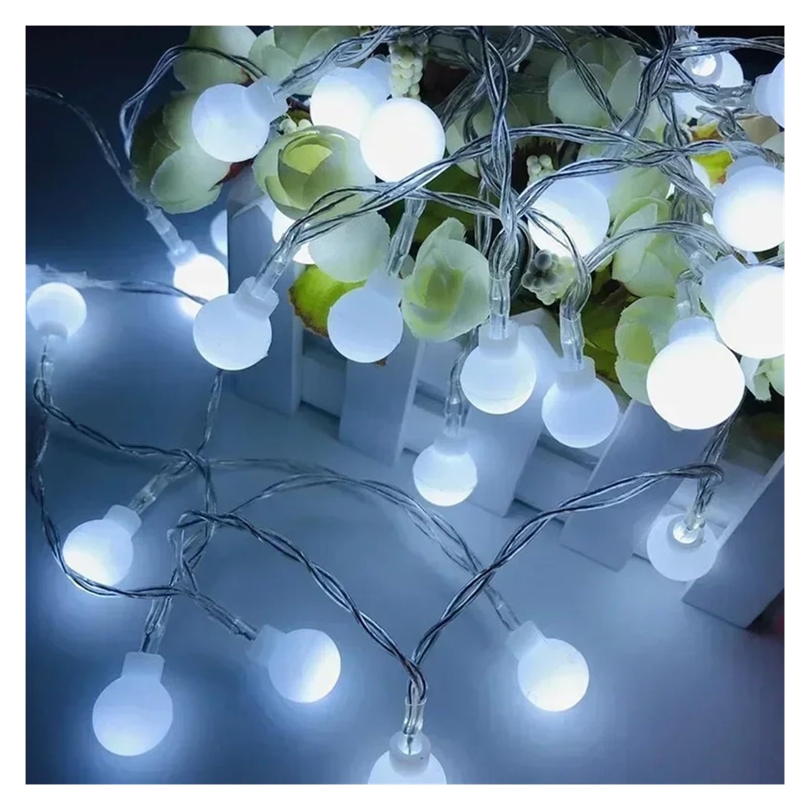 Weihnachtsbaumlichterketten, 12 m lange Lichterkette mit Kugeln, mehrfarbig, for Kränze, Schlafzimmer, Hochzeiten, Camping, Weihnachtsdekoration(White Smart,USB-12M)
