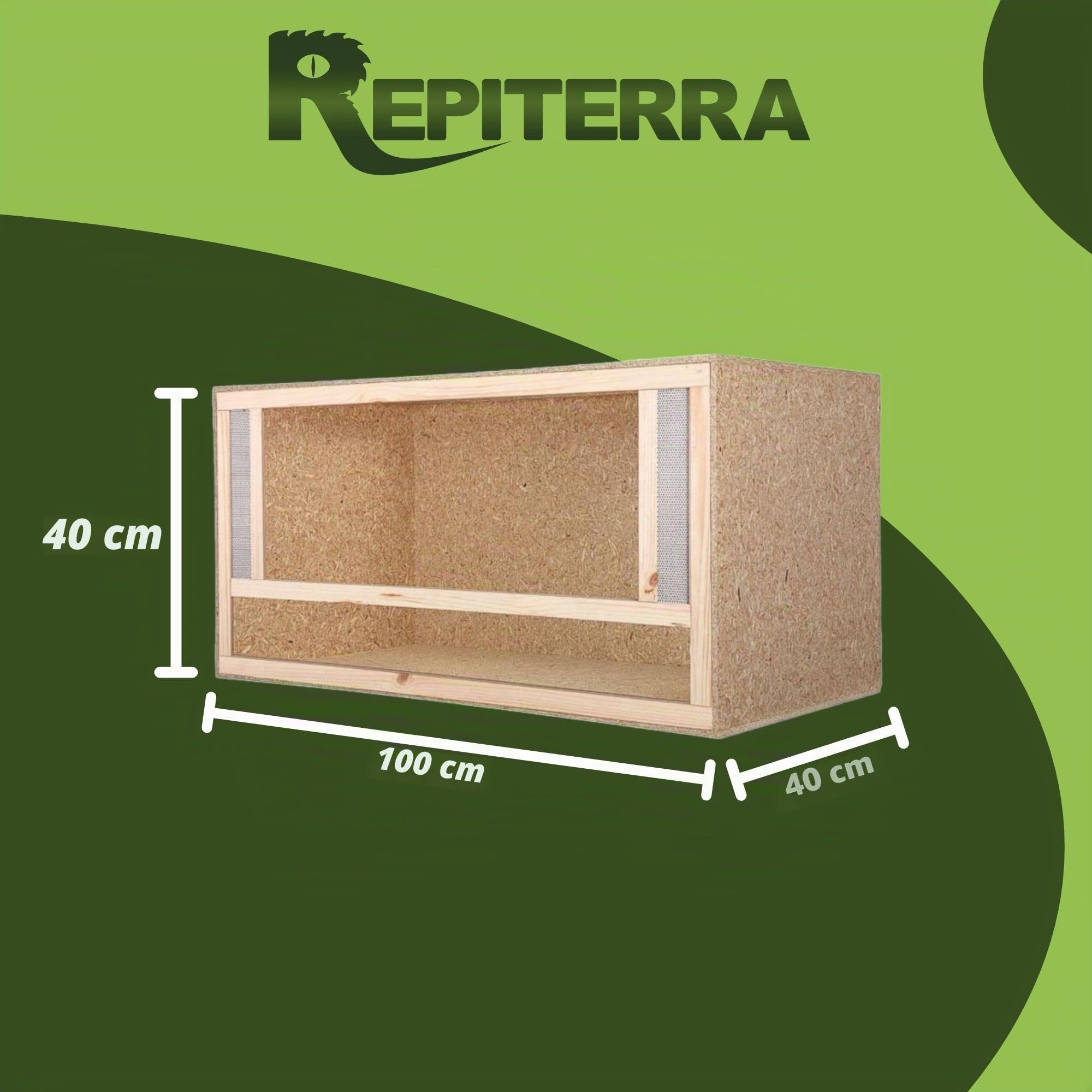 REPITERRA Terrario per rettili e anfibi, terrario in legno con ventilazione frontale, 100 x 40 x 40 cm