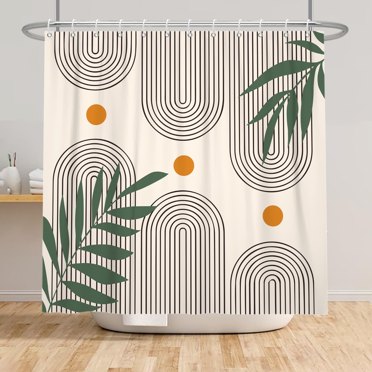 Xiaoterna Boho Sun Line Shower Curtain Rustic Bohemia Mould Proof Resistant Bathroom Curtain Western Retro Abstract Sun Leaves Shower Curtain Machine Washable Waterproof Fabric 150x200cm - Image 3